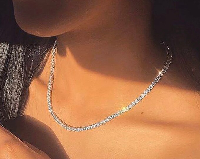 Diamond Tennis Necklace Tennis Necklace Cz Tennis Chain Etsy