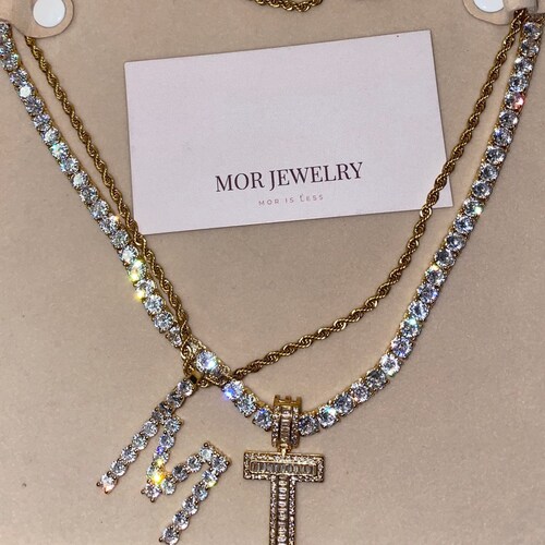 Gold Diamond Initial Necklace Crystal 