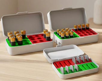 Paquete de archivos STL para organizador de baterías, cajas de almacenamiento para pilas AA, AAA y CR2032, juego de soportes modulares para baterías, sistema de almacenamiento 3D imprimible.