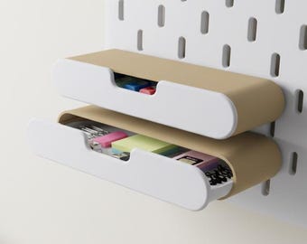 SKADIS Minilade STL-bestand voor IKEA-prikbord, minimalistische bureau-organizer, uitschuifbare opbergbak, 3D-geprint kantooraccessoire