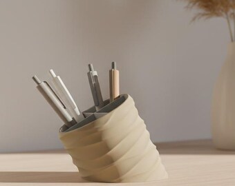 Portalápices ondulado STL, organizador de escritorio angular, portalápices moderno, almacenamiento minimalista para oficina, archivo imprimible para impresión 3D
