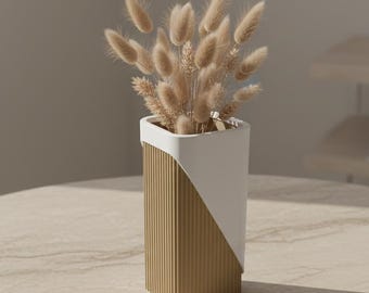 Jarrón de 2 piezas STL | Jarrón moderno para flores secas | Jarrón cuadrado minimalista STL | Decoración del hogar para impresión 3D | Archivo de jarrón escandinavo | Diseño sin pegamento