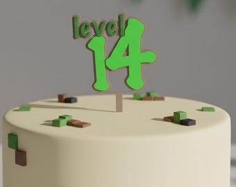 Adorno para pastel de nivel 14 (archivo STL) | Decoración para pastel de cumpleaños número 14 | Adorno para pastel de cumpleaños con temática de videojuegos | Palillo para pastel impreso en 3D (hazlo tú mismo) | No requiere AMS