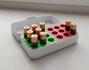 Caja de almacenamiento para pilas AA (archivo STL), organizador de pilas de ajuste a presión, soporte modular para pilas, estuche de almacenamiento imprimible en 3D.