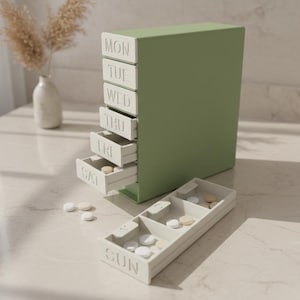 Weekly Pill Organizer STL | 7 Day Medicine Box | Morning Noon Night Compartments | Stackable Drawer Case | 3D Print File