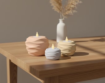 Juego de portavelas Wave Tealight Holder STL, portavelas minimalista, decoración LED Tealight, archivo de impresión 3D imprimible, decoración moderna para el hogar.