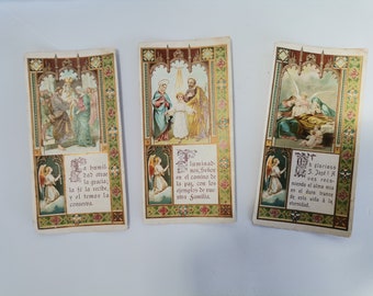 Set di 3 cartoline religiose spagnole vintage con scene della vita di Cristo