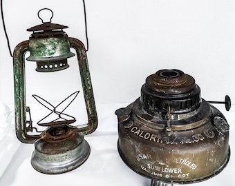 Metal Petroleum Lamp and Stove, Military Accessories, Vintage Camp Supplies