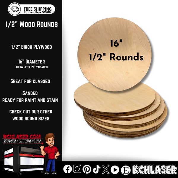 16 Inch Wood Rounds - CNC Cut Plywood Circles | Door Hanger Blanks, Wooden Cake Stand Rounds, DIY Wood Blanks & Circles 1/2"