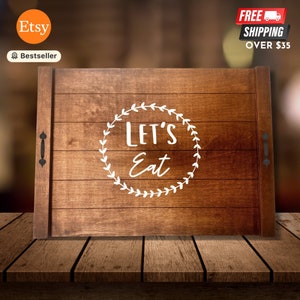 Noodle Board Stove Cover - Let's Eat | CNC Cut & Laser Engraved Wood Stove Top Cover with Handles - Choice of Stain and Vinyl Decal