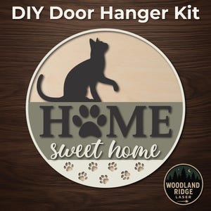 Cat Home Sweet Home DIY Door Hanger Kit – Laser Cut Wood Sign