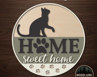 Cat Home Sweet Home DIY Door Hanger Kit – Laser Cut Wood Sign