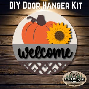 Hello Pumpkin Sunflower DIY Door Hanger Kit | Fall Door Sign | Laser Cut Wood Craft Kit | DIY Autumn Decor | Unfinished Paint Kit