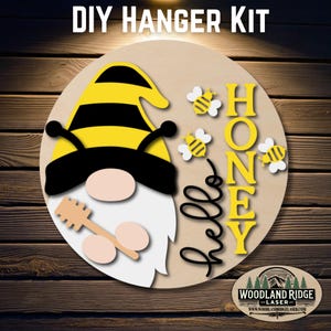Hello Honey Bee DIY Door Hanger Kit | Bee Themed Sign | Laser Cut Wood Craft Kit | DIY Spring Decor | Unfinished Paint Kit