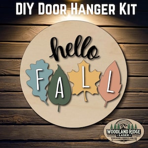 Hello Fall DIY Door Hanger Kit | Fall Door Sign | Laser Cut Wood Craft Kit | DIY Autumn Decor | Unfinished Paint Kit