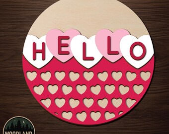 Hello DIY Door Hanger Kit | Heart Valentine Decor | Layered Round Sign