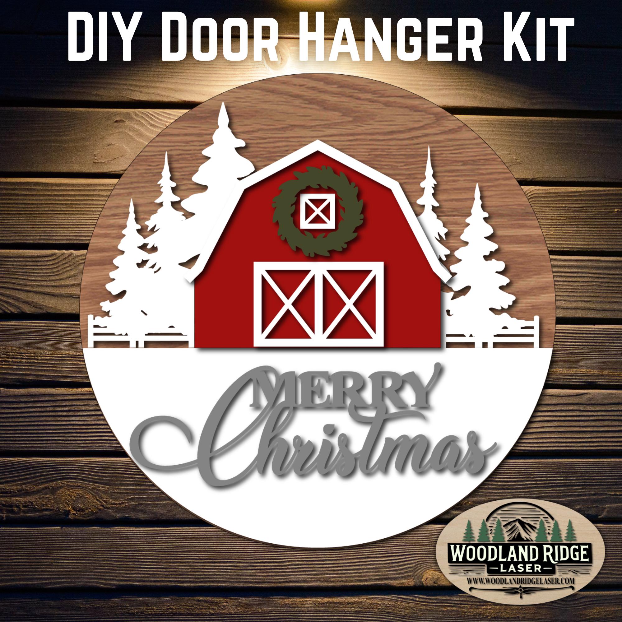 Christmas Barn DIY Door Hanger Kit | Highland Cow Door Sign | Laser Cut Wood Craft Kit | DIY Holiday Decor | Unfinished Paint Kit