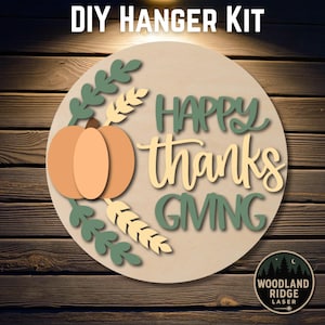 Happy Thanksgiving DIY Door Hanger Kit | Pumpkin Fall Sign | Laser Cut Wood Craft Kit | DIY Autumn Decor | Unfinished Paint Kit