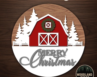 Kit de colgador de puerta "Feliz Navidad" estilo granero (DIY) – Letrero redondo de madera sin terminar