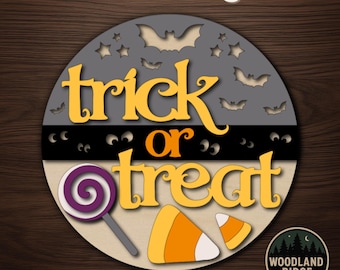 Trick or Treat DIY Door Hanger Kit – Laser Cut Wood Sign