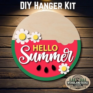 Hello Summer watermeloen madeliefje DIY deurhangerset | Zomerdeurbordje | Lasergesneden houten knutselset | DIY-zomerdecoratie | Onvoltooide verfkit