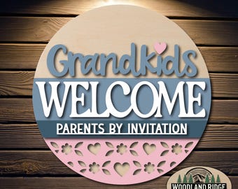 Grandkids Welcome Parents By Invitation DIY Door Hanger Kit | Everyday Sign | Laser Cut Wood Craft Kit | Home Decor | Unfinished Paint Kit