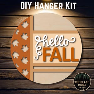 Hello Fall DIY Door Hanger Kit | Autumn Leaves Sign | Laser Cut Wood Craft Kit | DIY Fall Decor | Unfinished Paint Kit