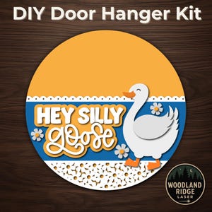 Hey Silly Goose-deurhangerset – lasergesneden houten bord