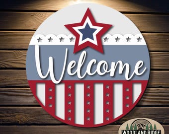 Welcome Star Americana DIY Door Hanger Kit | Patriotic Door Sign | Laser Cut Wood Craft Kit | DIY Summer Decor | Unfinished Paint Kit