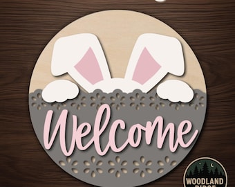 Bunny Ears Welcome Door Hanger Kit – Round Unfinished Wood Sign