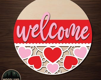 Welcome DIY Door Hanger Kit | Valentine Heart Decor | Layered Round Sign