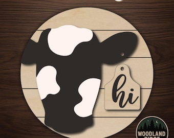 Cow DIY Door Hanger Kit – Round Unfinished Wood Sign