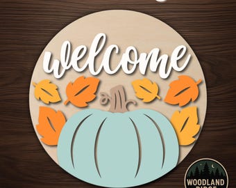 Fall Welcome Pumpkin DIY Door Hanger Kit – Laser Cut Wood Sign