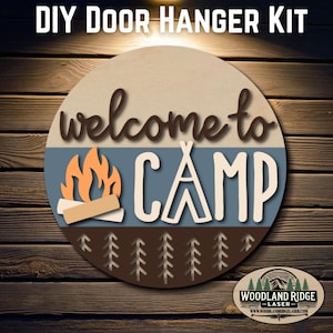 Welcome To Camp DIY Door Hanger Kit | Camping Door Sign | Laser Cut Wood Craft Kit | DIY Summer Decor | Unfinished Paint Kit