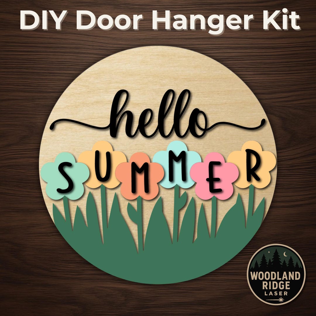 Hello Summer Flowers Door Hanger Kit – Laser Cut Wood Sign - Etsy