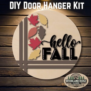 Leaves Hello Fall DIY Door Hanger Kit | Fall Door Sign | Laser Cut Wood Craft Kit | DIY Autumn Decor | Unfinished Paint Kit