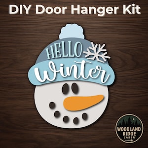 Hello Winter Snowman DIY deurhangerset – bord onafgewerkt hout