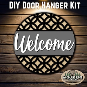 Moderne Geometrischer Türschild Willkommen DIY Türschild | Alltags-Türschild | Laser geschnittenes Holz Bastelset | DIY Wohnkultur | Unfertiges Mal-Kit