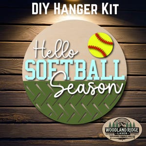 Hello Softball Season DIY Door Hanger Kit | Sports Door Sign | Laser Cut Wood Craft Kit | DIY Softball Decor | Unfinished Paint Kit