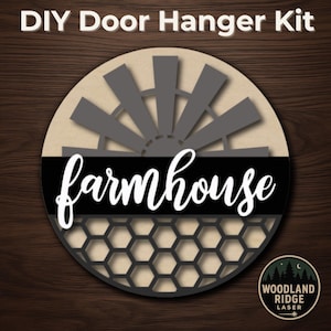 Farmhouse Windmill DIY Door Hanger Kit – Round Unfinished Wood Sign