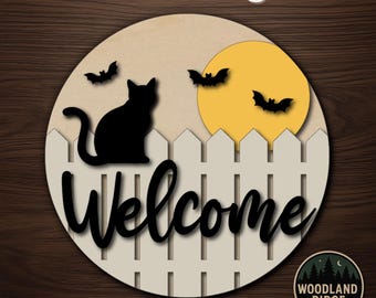 Black Cat Fence DIY Door Hanger Kit – Laser Cut Wood Sign