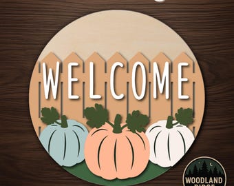 Welcome Pumpkin Fence DIY Door Hanger Kit – Laser Cut Wood Sign
