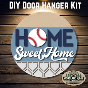 Baseball Home Sweet Home DIY Door Hanger Kit | Baseball Door Sign | Laser Cut Wood Craft Kit | DIY Sports Decor | Unfinished Paint Kit