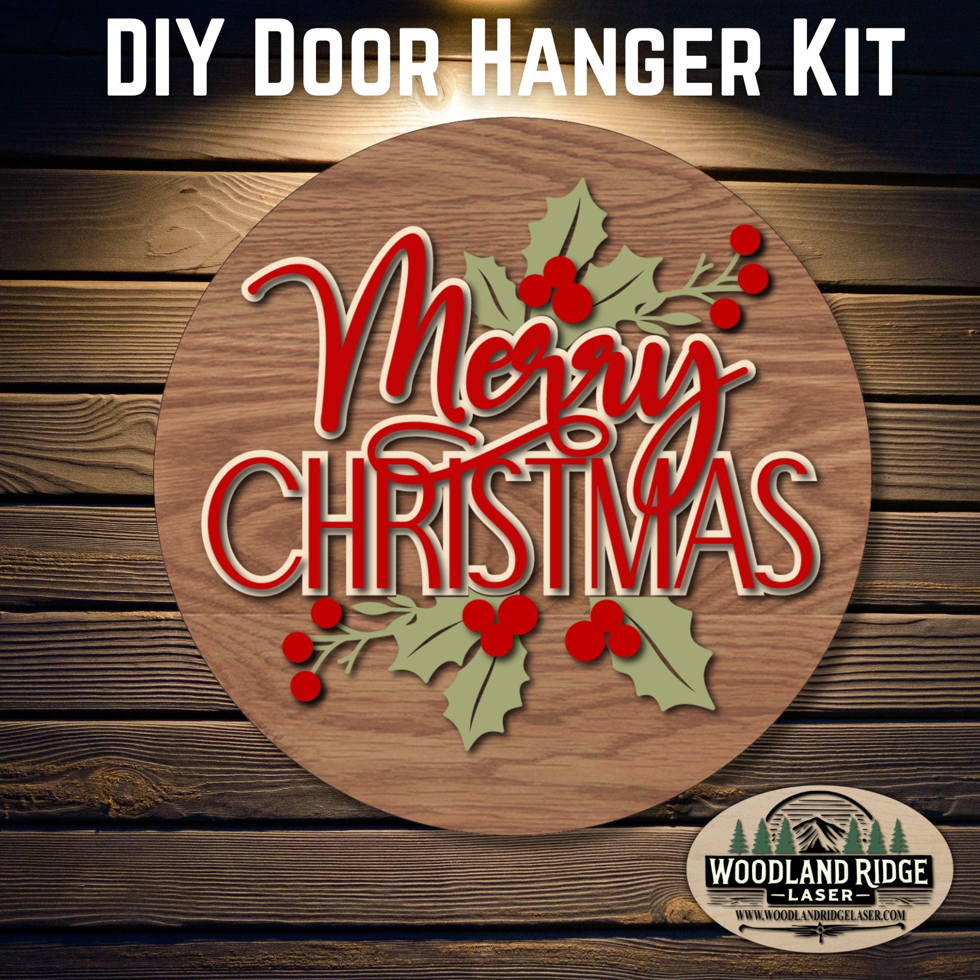 Merry Christmas DIY Door Hanger Kit | Christmas Door Sign | Laser Cut Wood Craft Kit | DIY Holiday Decor | Unfinished Paint Kit