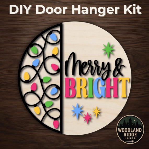 Merry & Bright DIY Door Hanger Kit – Round Unfinished Wood Sign