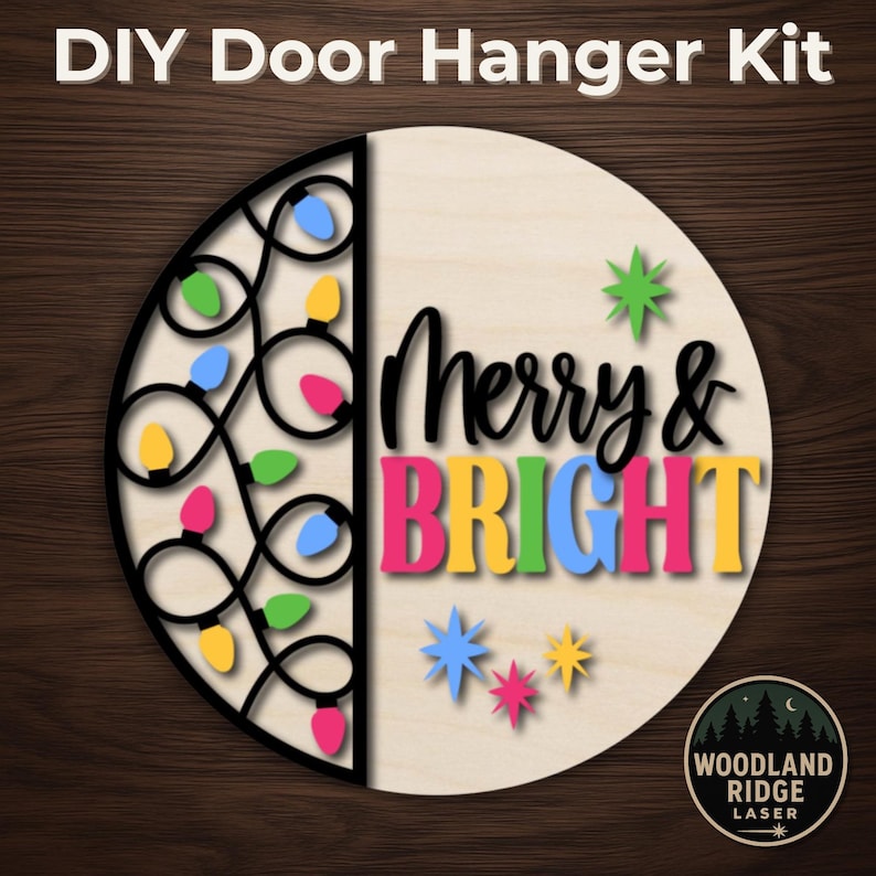 Merry & Bright DIY Door Hanger Kit – Round Unfinished Wood Sign