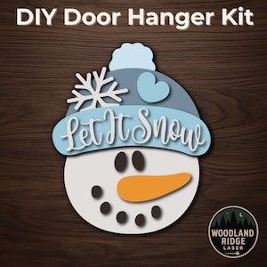 Kit DIY para pendurar boneco de neve na porta – Placa redonda de madeira sem acabamento