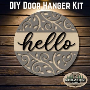 Hello Floral DIY Türschild Kit | Alltags-Türschild | Laser geschnittenes Holz Bastelset | DIY Wohndekor | Unfertiges Mal-Kit