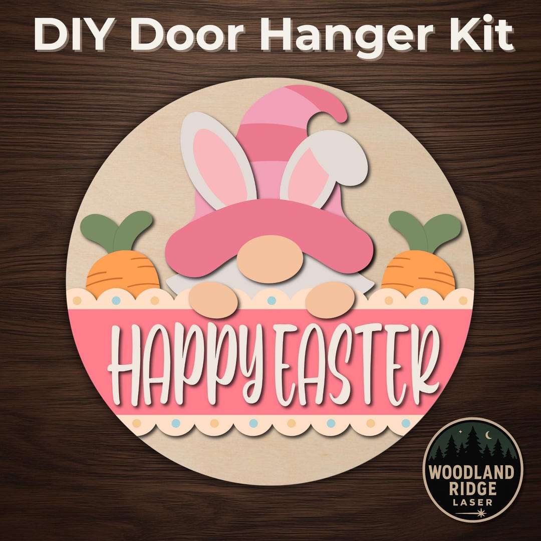 Happy Easter Bunny Gnome Door Hanger Kit – Laser Cut Wood Sign - Etsy