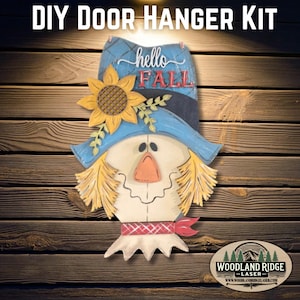 Hello Fall Scarecrow DIY Door Hanger Kit | Fall Door Sign | Laser Cut Wood Craft Kit | DIY Autumn Decor | Unfinished Paint Kit